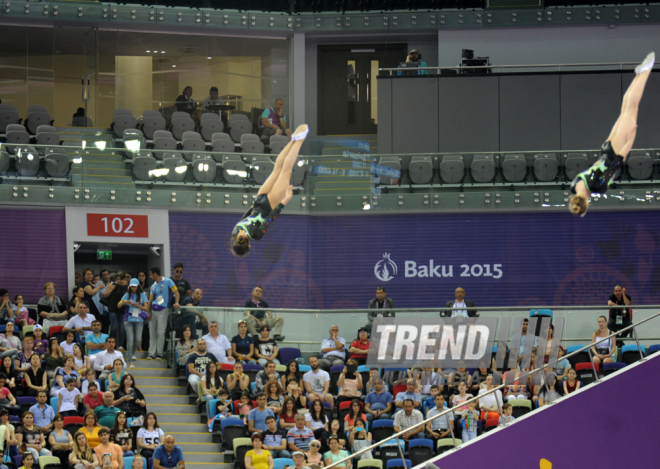 Birinci Avropa Oyunları çərçivəsində aerobika və batut gimnastikası üzrə təsnifat yarışlarının növbəti mərhələsi başlayıb. Bakı, Azərbaycan, 19 iyun 2015