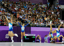 Birinci Avropa Oyunları çərçivəsində aerobika və batut gimnastikası üzrə təsnifat yarışlarının növbəti mərhələsi başlayıb. Bakı, Azərbaycan, 19 iyun 2015