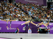 Birinci Avropa Oyunları çərçivəsində aerobika və batut gimnastikası üzrə təsnifat yarışlarının növbəti mərhələsi başlayıb. Bakı, Azərbaycan, 19 iyun 2015