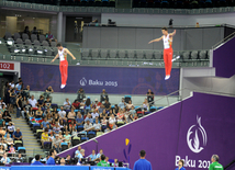 Birinci Avropa Oyunları çərçivəsində aerobika və batut gimnastikası üzrə təsnifat yarışlarının növbəti mərhələsi başlayıb. Bakı, Azərbaycan, 19 iyun 2015