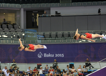 Birinci Avropa Oyunları çərçivəsində aerobika və batut gimnastikası üzrə təsnifat yarışlarının növbəti mərhələsi başlayıb. Bakı, Azərbaycan, 19 iyun 2015