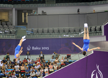 Birinci Avropa Oyunları çərçivəsində aerobika və batut gimnastikası üzrə təsnifat yarışlarının növbəti mərhələsi başlayıb. Bakı, Azərbaycan, 19 iyun 2015