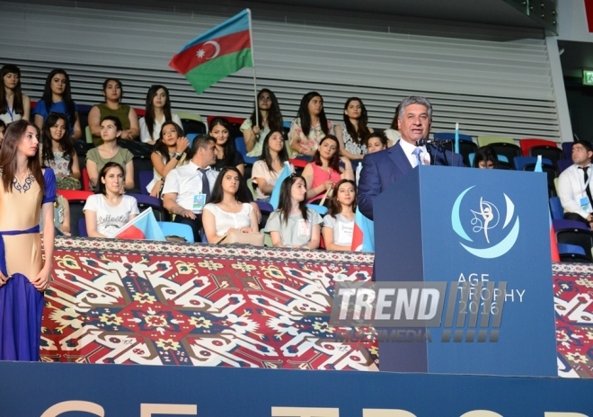 At opening ceremony of FIG World Cup Final in Rhythmic Gymnastics. Azerbaijan, Baku, 22 July 2016