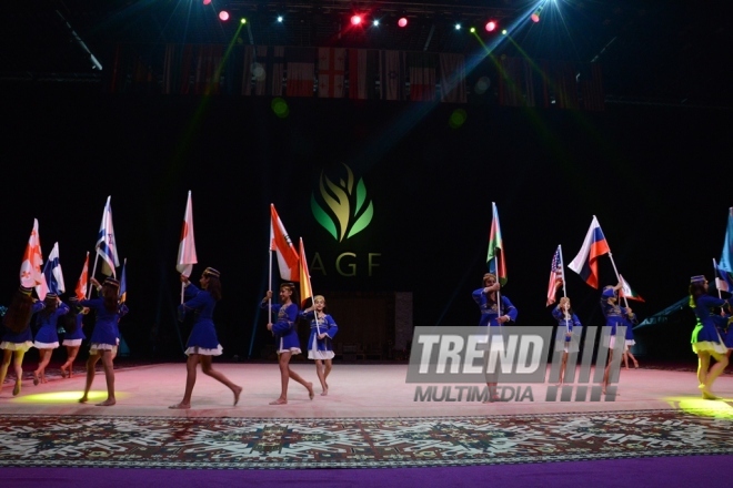 At opening ceremony of FIG World Cup Final in Rhythmic Gymnastics. Azerbaijan, Baku, 22 July 2016