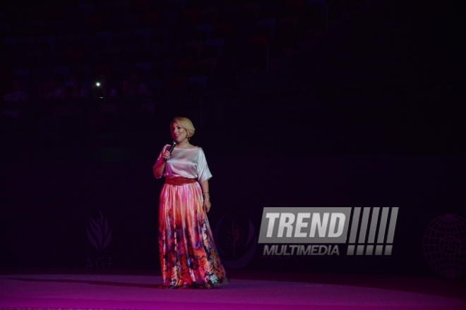 At opening ceremony of FIG World Cup Final in Rhythmic Gymnastics. Azerbaijan, Baku, 22 July 2016