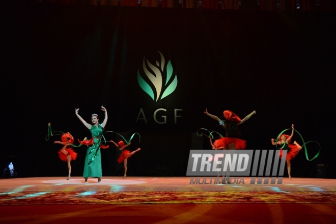 At opening ceremony of FIG World Cup Final in Rhythmic Gymnastics. Azerbaijan, Baku, 22 July 2016