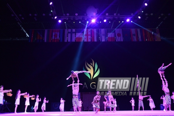 At opening ceremony of FIG World Cup Final in Rhythmic Gymnastics. Azerbaijan, Baku, 22 July 2016