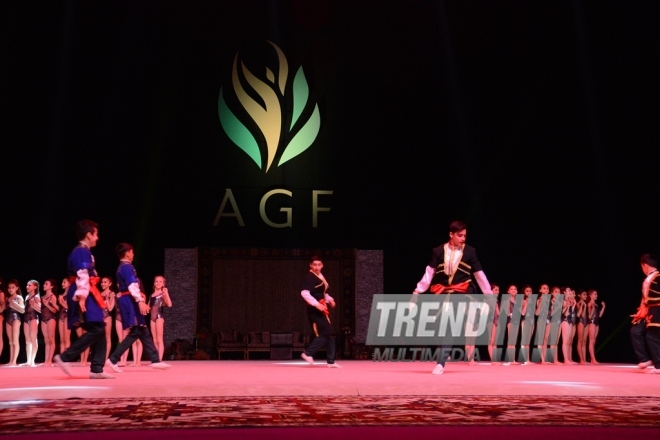 At opening ceremony of FIG World Cup Final in Rhythmic Gymnastics. Azerbaijan, Baku, 22 July 2016