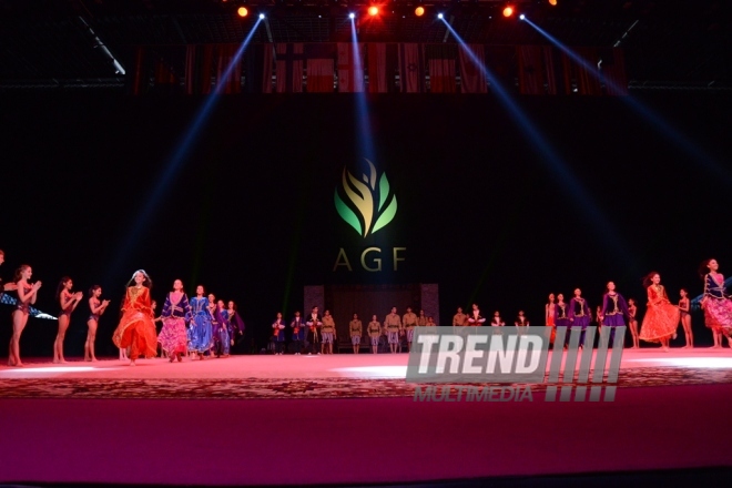 At opening ceremony of FIG World Cup Final in Rhythmic Gymnastics. Azerbaijan, Baku, 22 July 2016