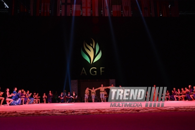 At opening ceremony of FIG World Cup Final in Rhythmic Gymnastics. Azerbaijan, Baku, 22 July 2016