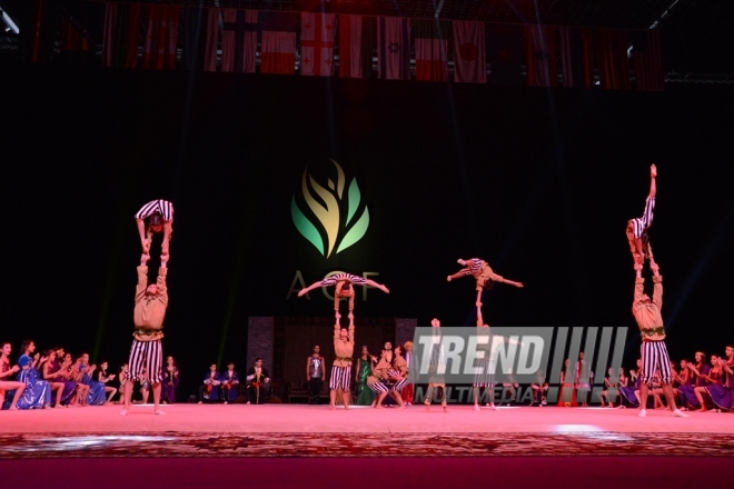 At opening ceremony of FIG World Cup Final in Rhythmic Gymnastics. Azerbaijan, Baku, 22 July 2016