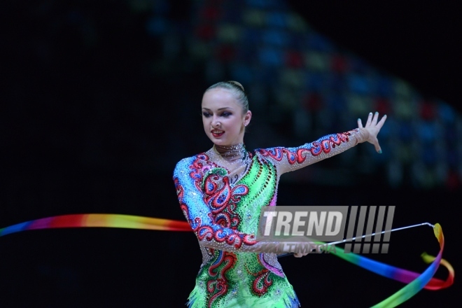 Bakıda bədii gimnastika üzrə Dünya Kuboku yarışlarının ikinci günü başladı. Azərbaycan, Bakı, 23 iyul 2016