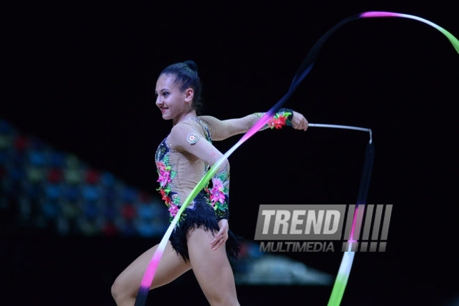 Bakıda bədii gimnastika üzrə Dünya Kuboku yarışlarının ikinci günü başladı. Azərbaycan, Bakı, 23 iyul 2016