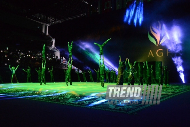 Gala concert, closing ceremony of FIG World Cup Final in Rhythmic Gymnastics held in Baku.
Azerbaijan, Baku, July 24, 2016 