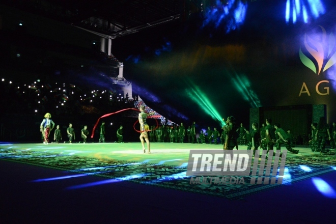 Gala concert, closing ceremony of FIG World Cup Final in Rhythmic Gymnastics held in Baku.
Azerbaijan, Baku, July 24, 2016 