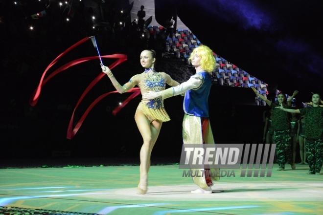 Gala concert, closing ceremony of FIG World Cup Final in Rhythmic Gymnastics held in Baku.
Azerbaijan, Baku, July 24, 2016 