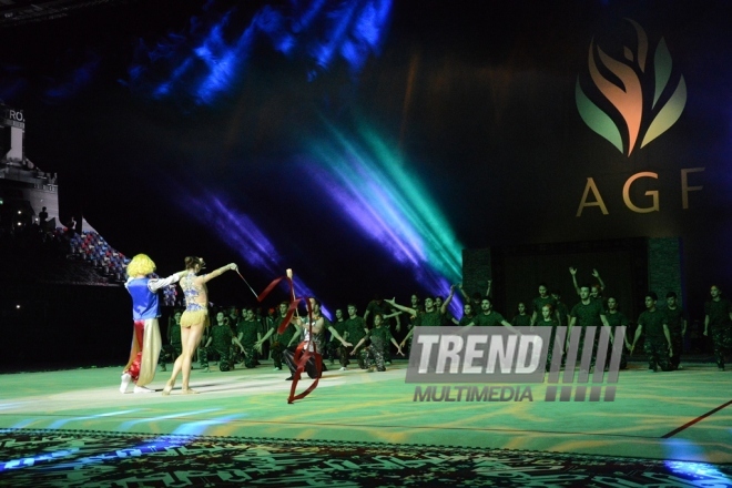 Gala concert, closing ceremony of FIG World Cup Final in Rhythmic Gymnastics held in Baku.
Azerbaijan, Baku, July 24, 2016 