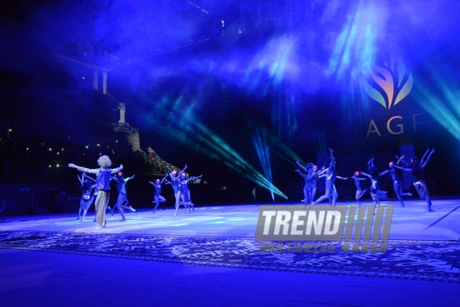 Gala concert, closing ceremony of FIG World Cup Final in Rhythmic Gymnastics held in Baku.
Azerbaijan, Baku, July 24, 2016 