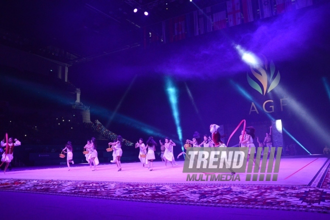 Gala concert, closing ceremony of FIG World Cup Final in Rhythmic Gymnastics held in Baku.
Azerbaijan, Baku, July 24, 2016 