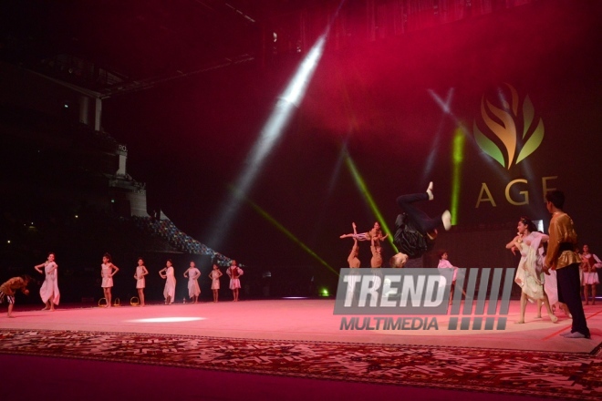 Gala concert, closing ceremony of FIG World Cup Final in Rhythmic Gymnastics held in Baku.
Azerbaijan, Baku, July 24, 2016 