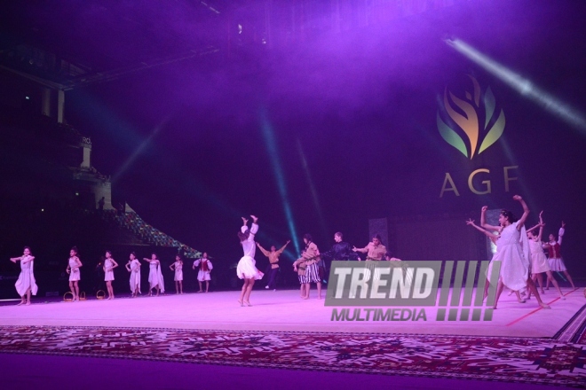 Gala concert, closing ceremony of FIG World Cup Final in Rhythmic Gymnastics held in Baku.
Azerbaijan, Baku, July 24, 2016 