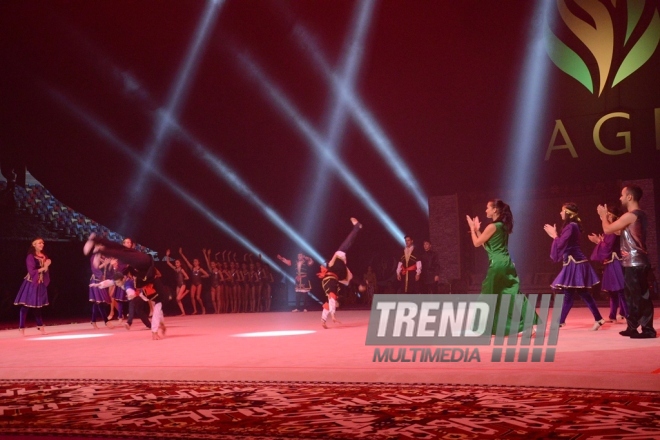 Gala concert, closing ceremony of FIG World Cup Final in Rhythmic Gymnastics held in Baku.
Azerbaijan, Baku, July 24, 2016 