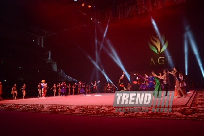 Gala concert, closing ceremony of FIG World Cup Final in Rhythmic Gymnastics held in Baku.
Azerbaijan, Baku, July 24, 2016 