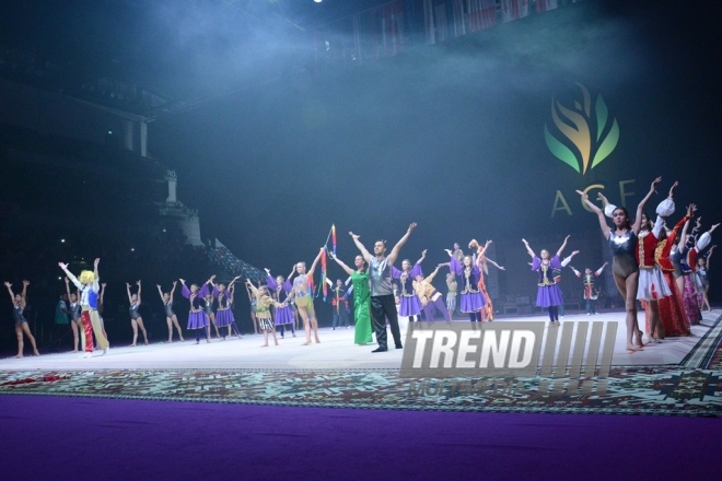 Gala concert, closing ceremony of FIG World Cup Final in Rhythmic Gymnastics held in Baku.
Azerbaijan, Baku, July 24, 2016 