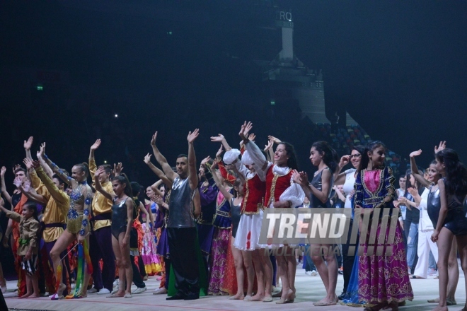 Gala concert, closing ceremony of FIG World Cup Final in Rhythmic Gymnastics held in Baku.
Azerbaijan, Baku, July 24, 2016 