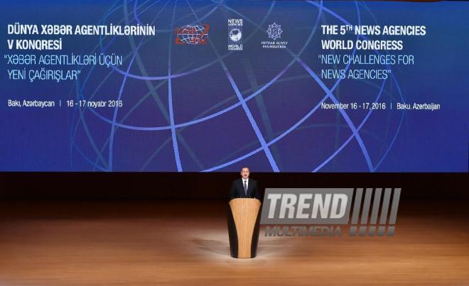 Baku hosts joint opening of 5th News Agencies World Congress and 16th General Assembly of Organization of Asia-Pacific News Agencies. Azerbaijan, Baku, november 16, 2016