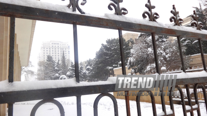 Snowy landscapes in Baku. Azerbaijan, Feb.1, 2017