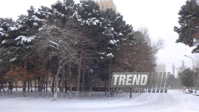 Snowy landscapes in Baku. Azerbaijan, Feb.1, 2017