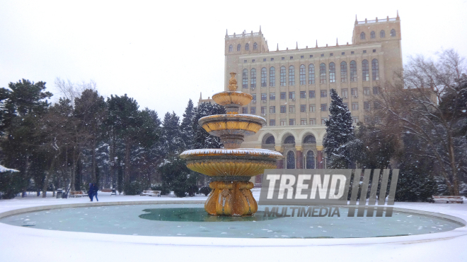 Snowy landscapes in Baku. Azerbaijan, Feb.1, 2017