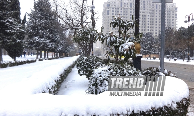 Snowy landscapes in Baku. Azerbaijan, Feb.1, 2017