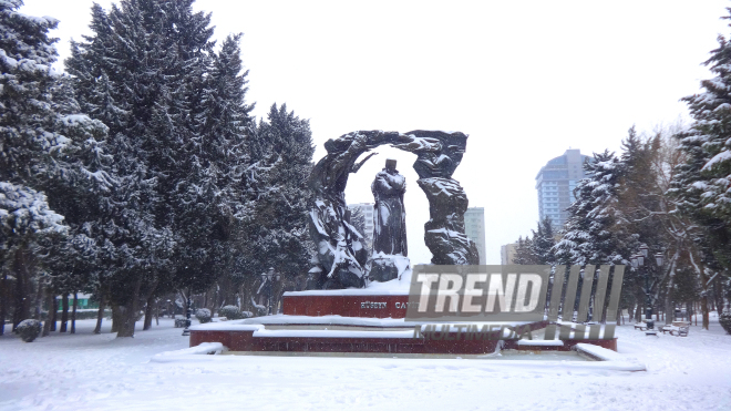 Snowy landscapes in Baku. Azerbaijan, Feb.1, 2017