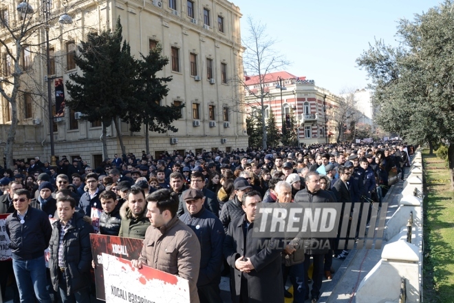 Nationwide march on 25th anniversary of Khojaly genocide. Baku, Azerbaijan. Feb. 26, 2017