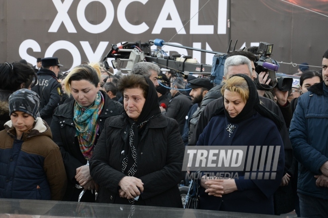 Nationwide march on 25th anniversary of Khojaly genocide. Baku, Azerbaijan. Feb. 26, 2017