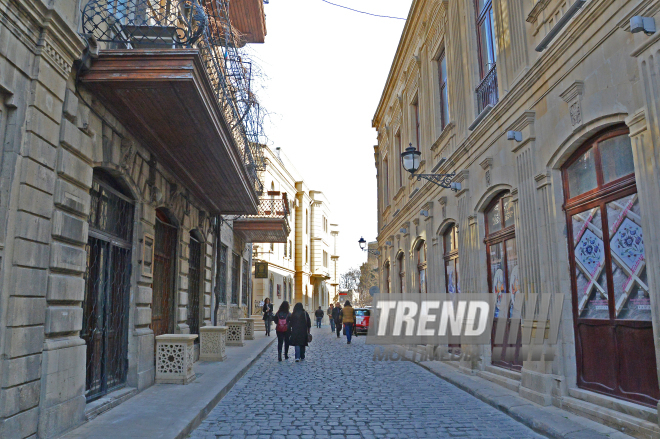 A stroll in the "Icheri Sheher" Historical and Architectural Reserve. Azerbaijan, 11 march, 2017