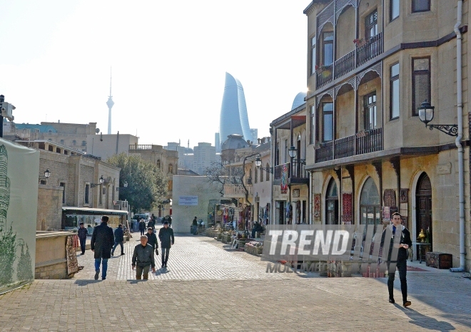 A stroll in the "Icheri Sheher" Historical and Architectural Reserve. Azerbaijan, 11 march, 2017