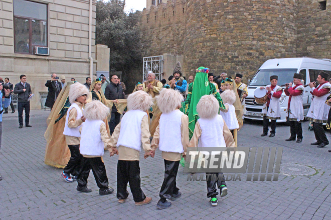 Novruz holiday caravan on Baku streets. Azerbaijan, 14 march, 2017