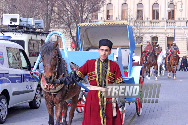 Novruz holiday caravan on Baku streets. Azerbaijan, 14 march, 2017