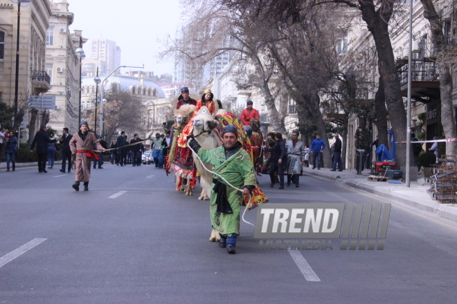 Novruz holiday caravan on Baku streets. Azerbaijan, 14 march, 2017