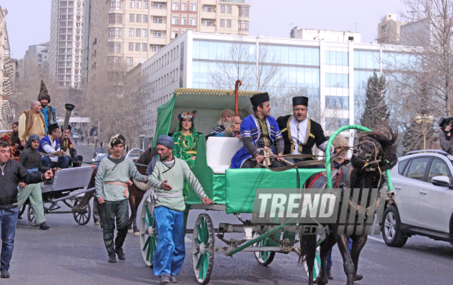 Novruz holiday caravan on Baku streets. Azerbaijan, 14 march, 2017