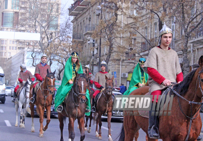 Novruz holiday caravan on Baku streets. Azerbaijan, 14 march, 2017