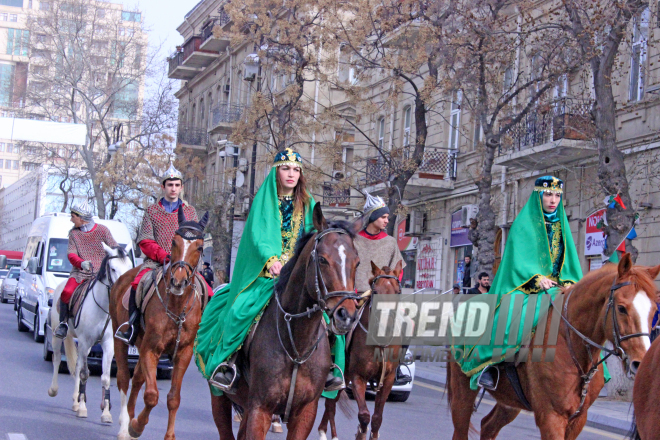 Novruz holiday caravan on Baku streets. Azerbaijan, 14 march, 2017