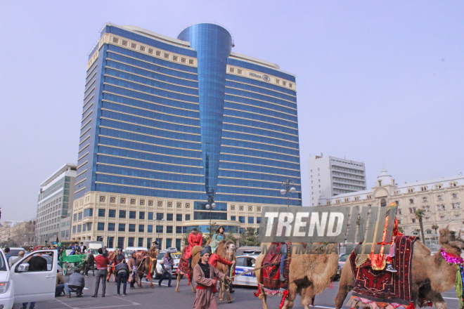 Novruz holiday caravan on Baku streets. Azerbaijan, 14 march, 2017