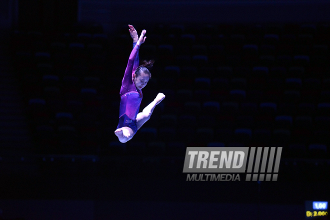 İdman gimnastikası üzrə Dünya Kuboku iştirakçılarının podium məşqlərində. Bakı, Azərbaycan, 15 mart 2017