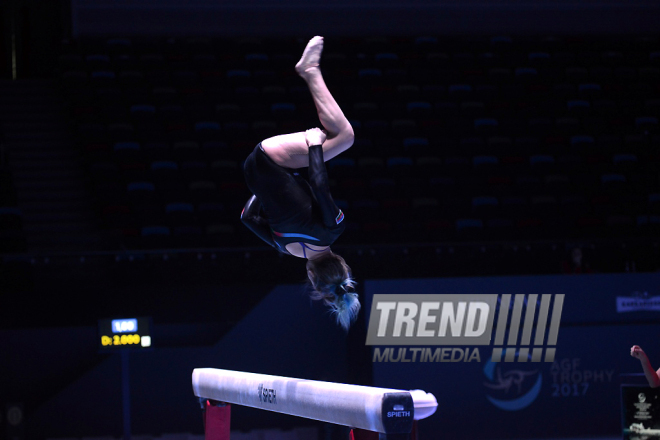 İdman gimnastikası üzrə Dünya Kuboku iştirakçılarının podium məşqlərində. Bakı, Azərbaycan, 15 mart 2017