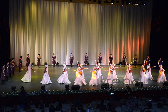 Performance of State Dance Ensemble of the Azerbaijan State Philharmonic Hall named after Muslim Magomayev at the opening ceremony of the first Baku Shopping Festival. Azerbaijan, 10 april, 2017