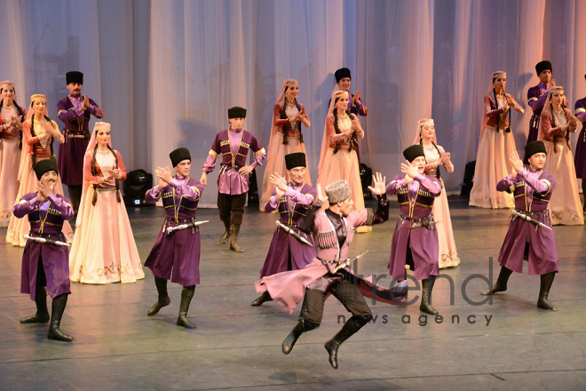 Performance of State Dance Ensemble of the Azerbaijan State Philharmonic Hall named after Muslim Magomayev at the opening ceremony of the first Baku Shopping Festival. Azerbaijan, 10 april, 2017